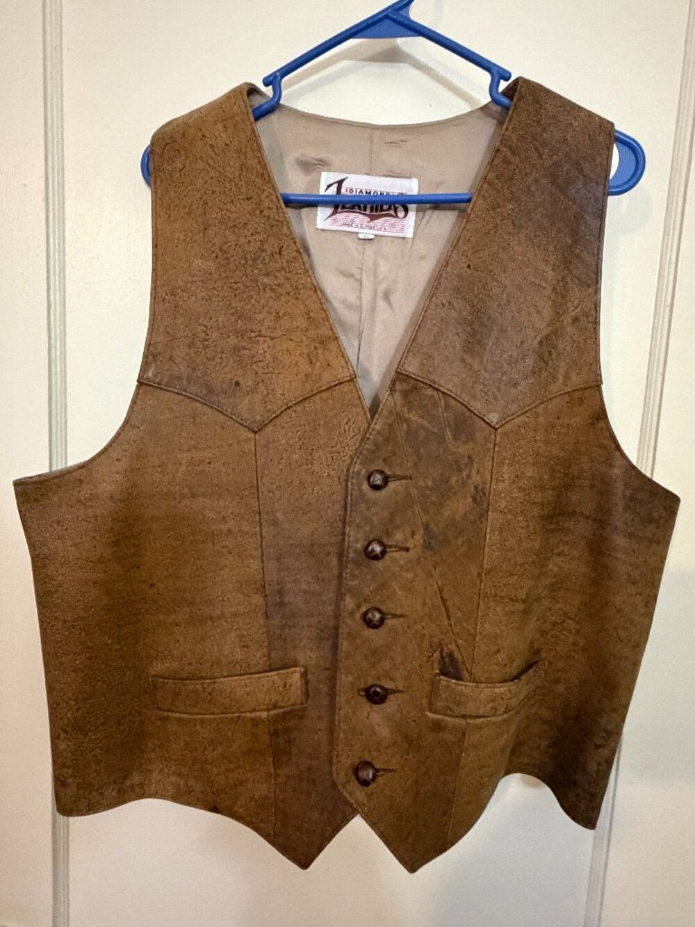 Vintage Diamond Leathers Size 48 Brown Leather Western Vest Made USA